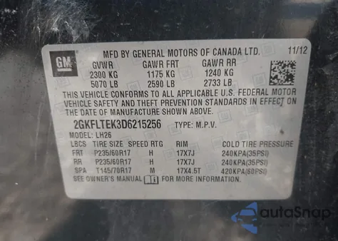 2013 GMC Terrain Sle-2 z USA, uszkodzony, nr VIN 2GKFLTEK3D6215256